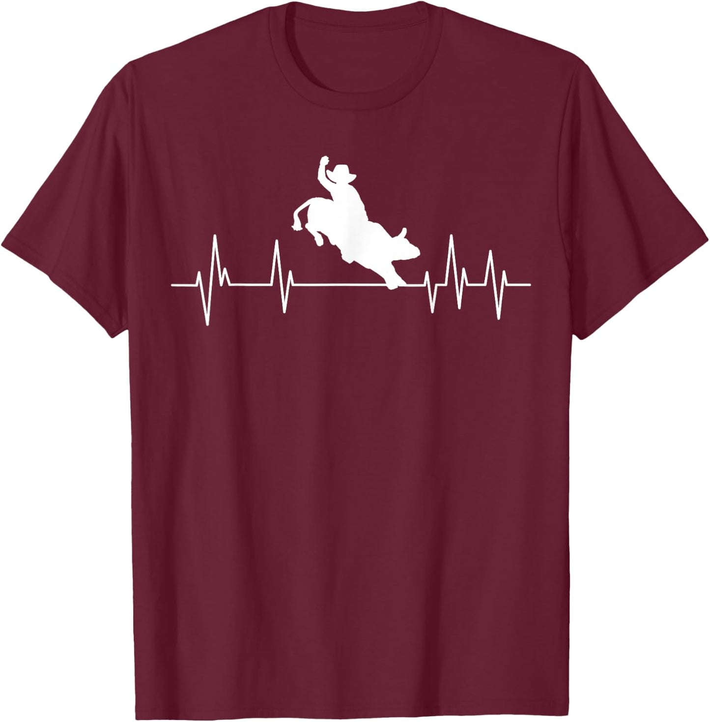 Bull Riding Heartbeat Cowboy Bull Rider Rodeo Sport T-Shirt - T-Shirt | Maroon