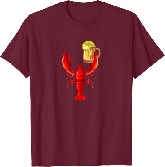 Funny Beer Drinking Lobster Beer Lover Drinker Gift T-Shirt - T-Shirt | Maroon