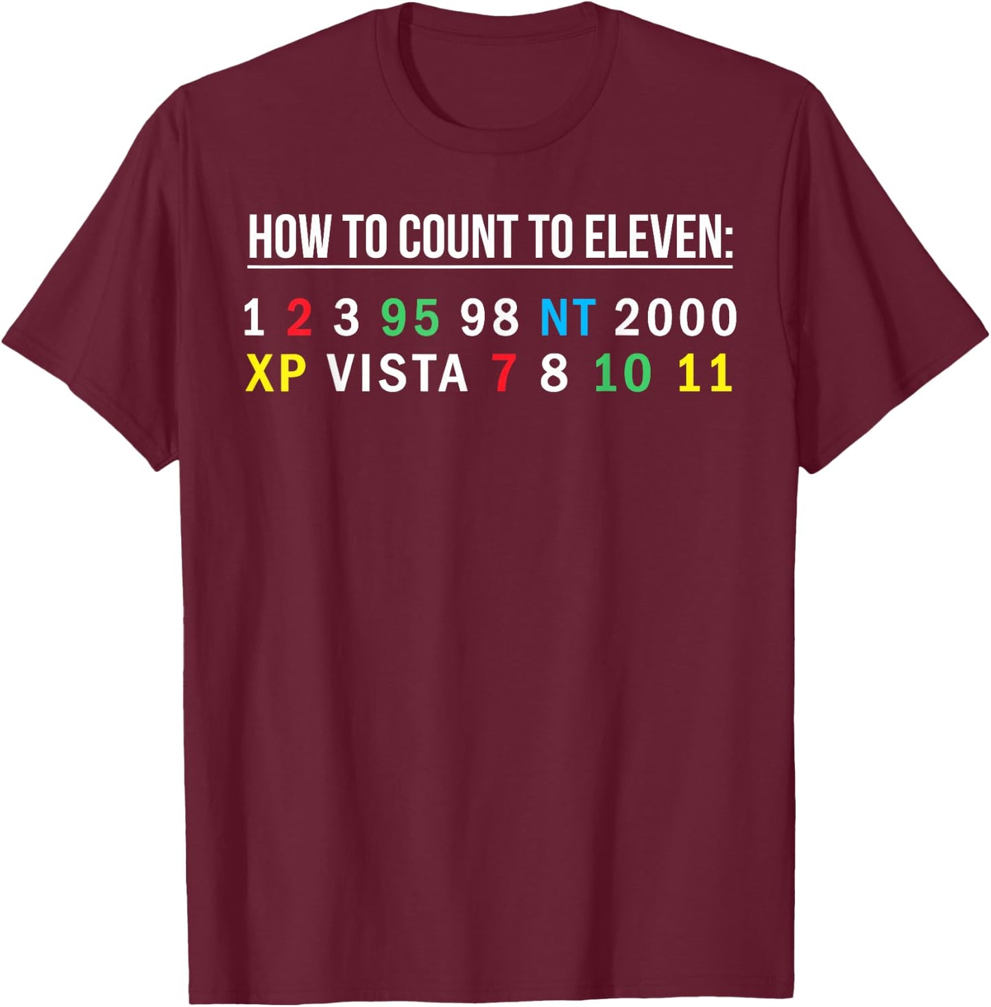 How To Count To Eleven 1 2 3 95 98 .. Window Version T-Shirt - T-Shirt | Maroon