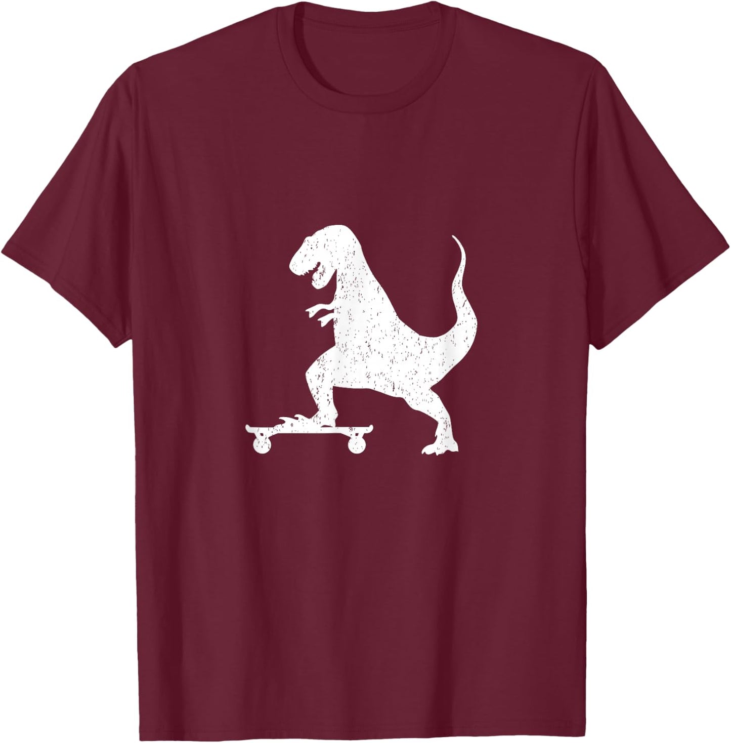T-Rex on a Skateboard Grunge Dinosaur Skateboarding Shirt T-Shirt - T-Shirt | Maroon