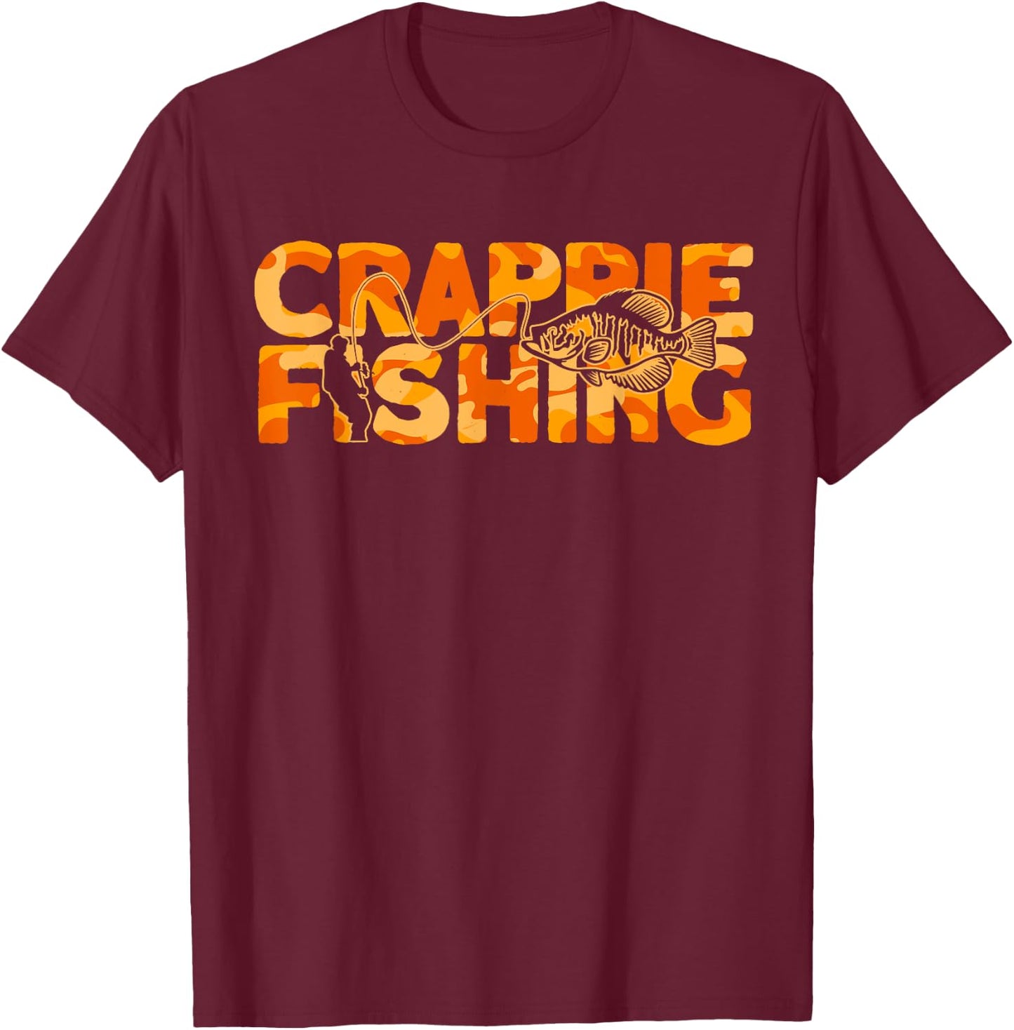 Crappie Fisherman Orange Camouflage Crappie Fishing T-Shirt - T-Shirt | Maroon