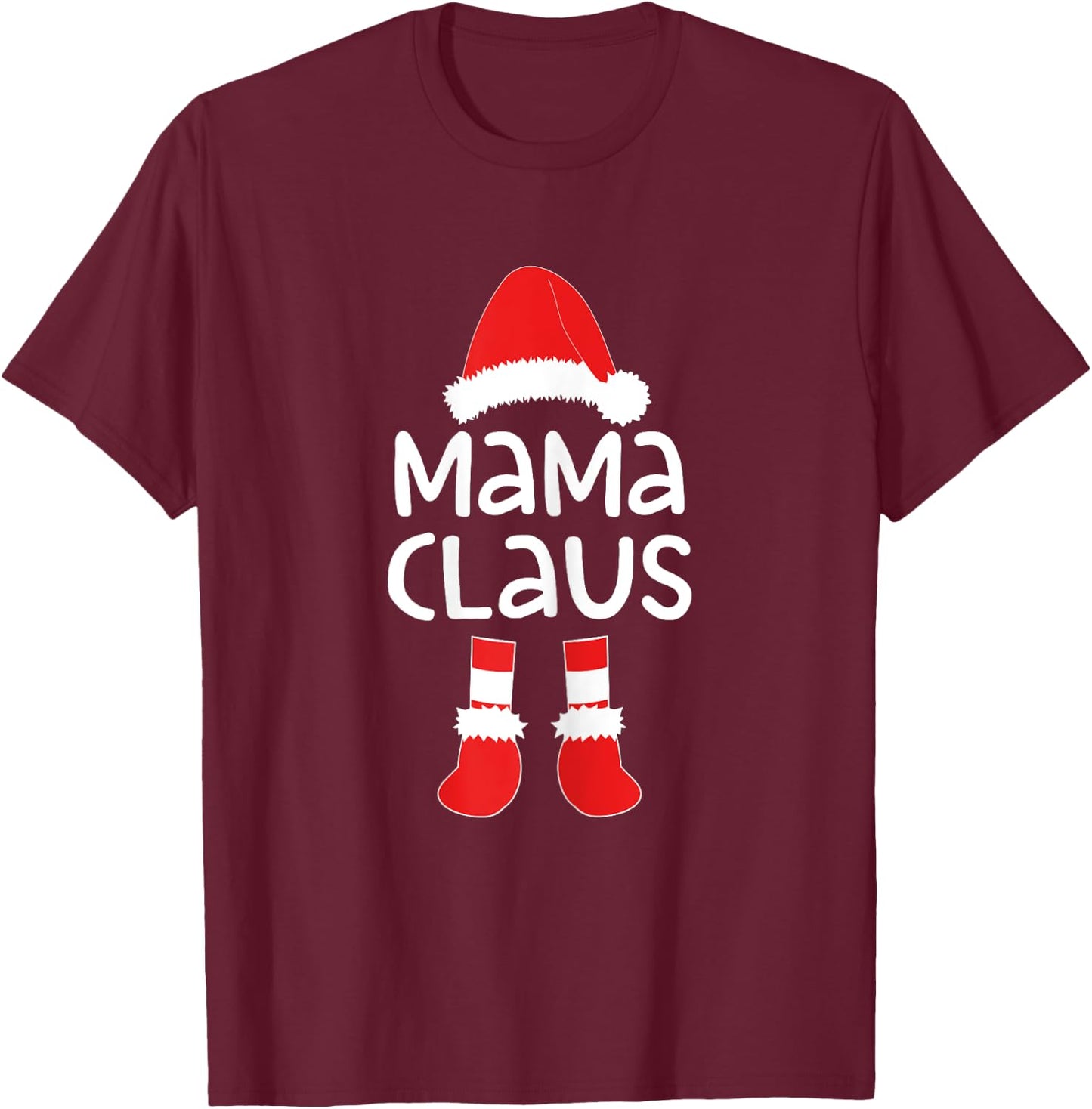 Mama Claus Women Matching Mama Christmas Shirt T-Shirt - T-Shirt | Maroon