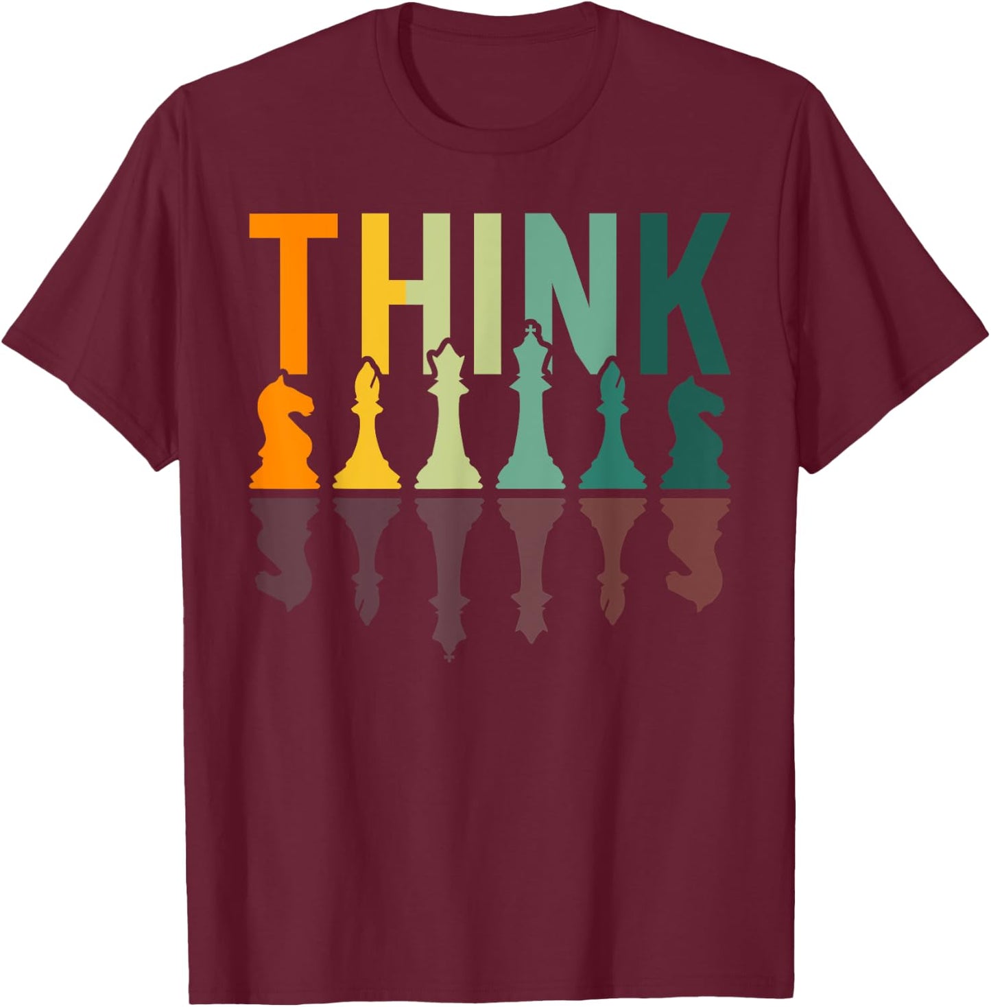 Think chessboard figures vintage chess player T-Shirt - T-Shirt | Maroon