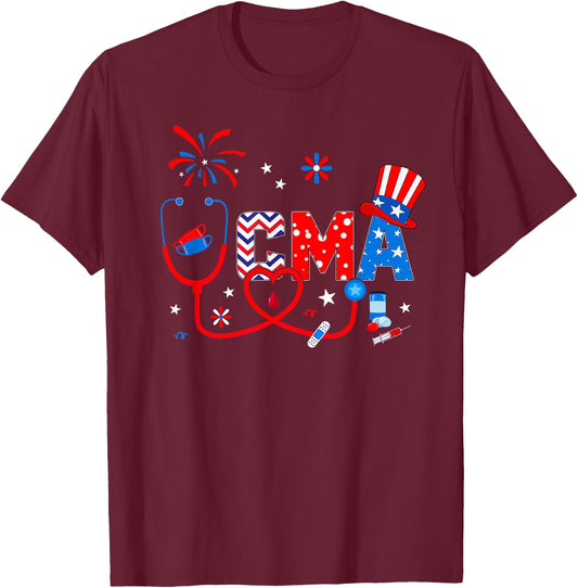 4th Of July Shirt Stethoscope Patriotic CMA T-Shirt - T-Shirt | Maroon