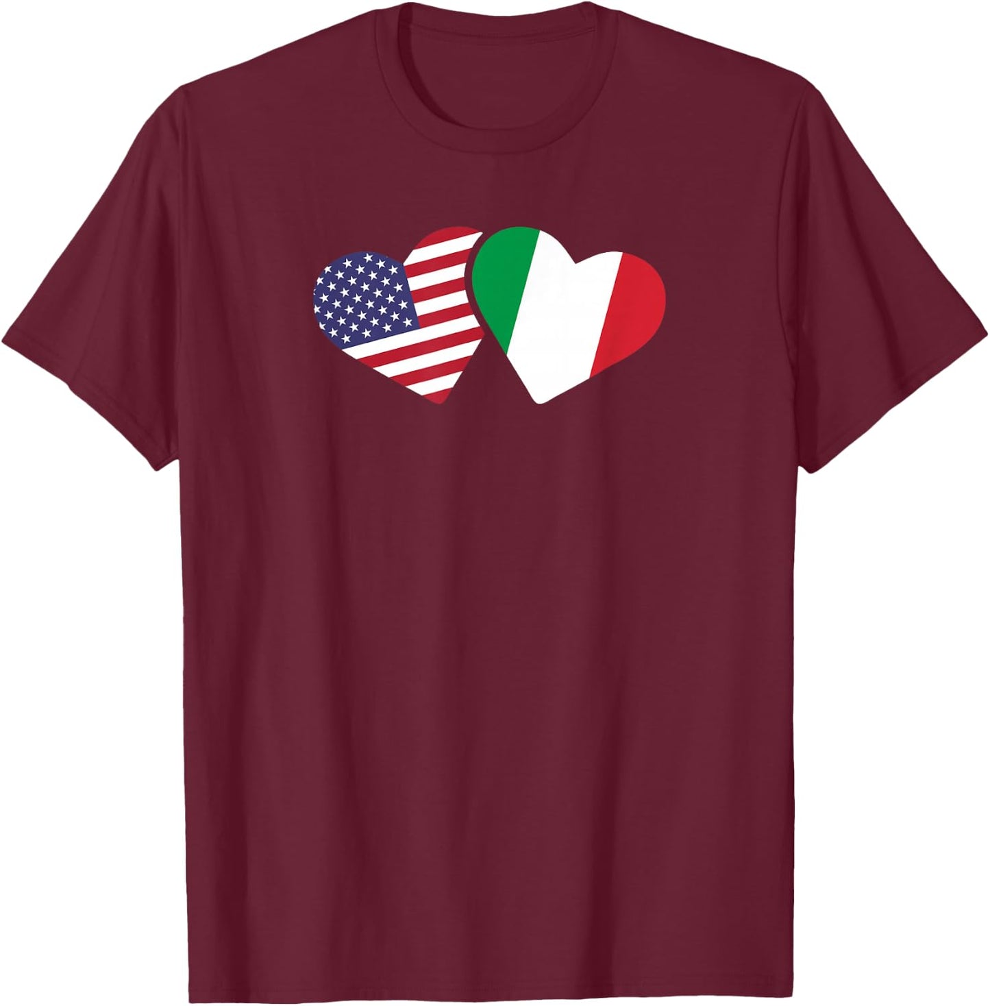 Italy USA Flag T Shirt Heart Italian American Love T-Shirt - T-Shirt | Maroon