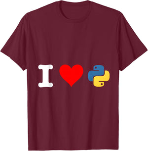 I Love Python Programming Language Design T-Shirt - T-Shirt | Maroon