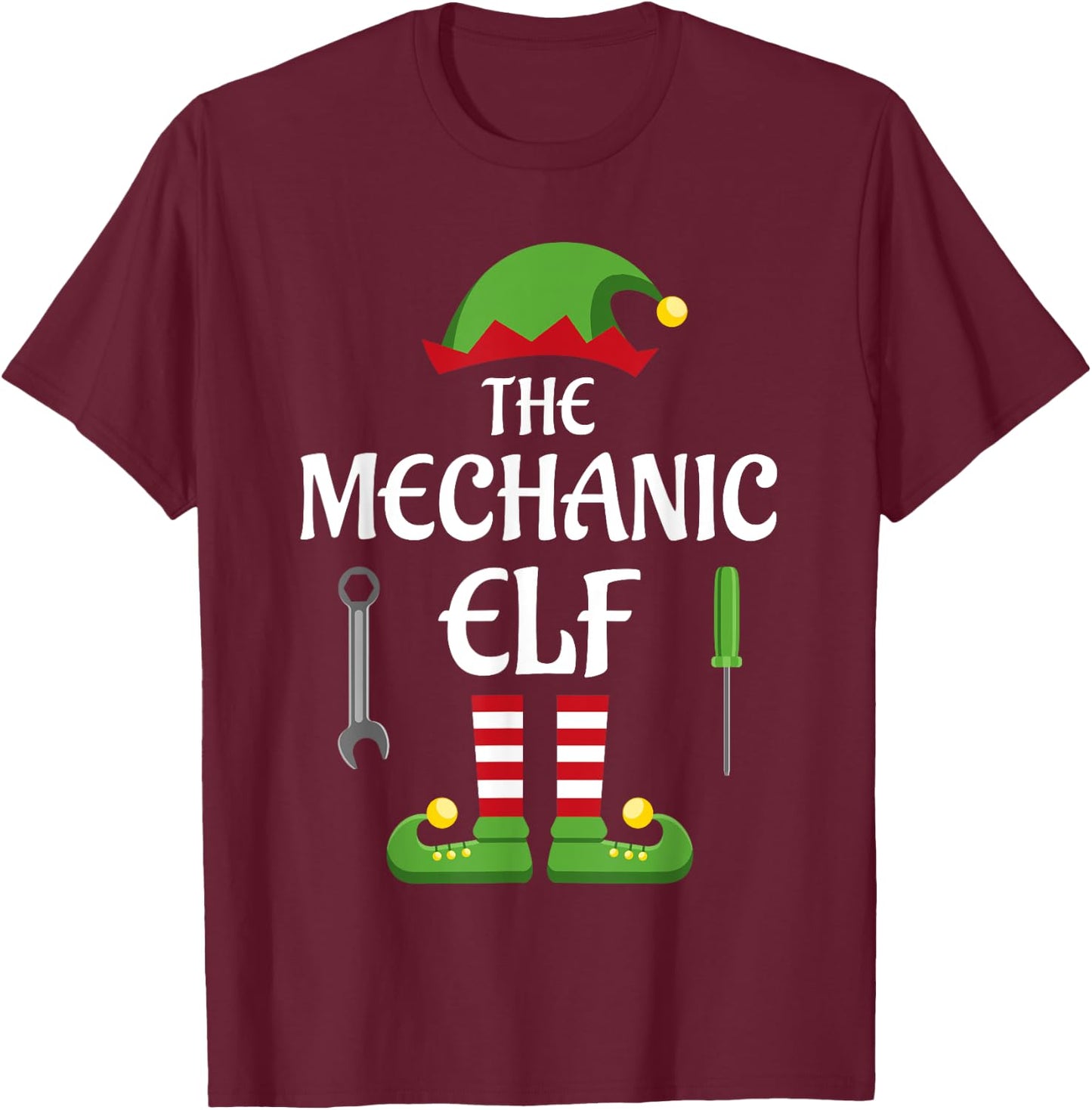 Mechanic Elf Family Matching Group Christmas T-Shirt - T-Shirt | Maroon