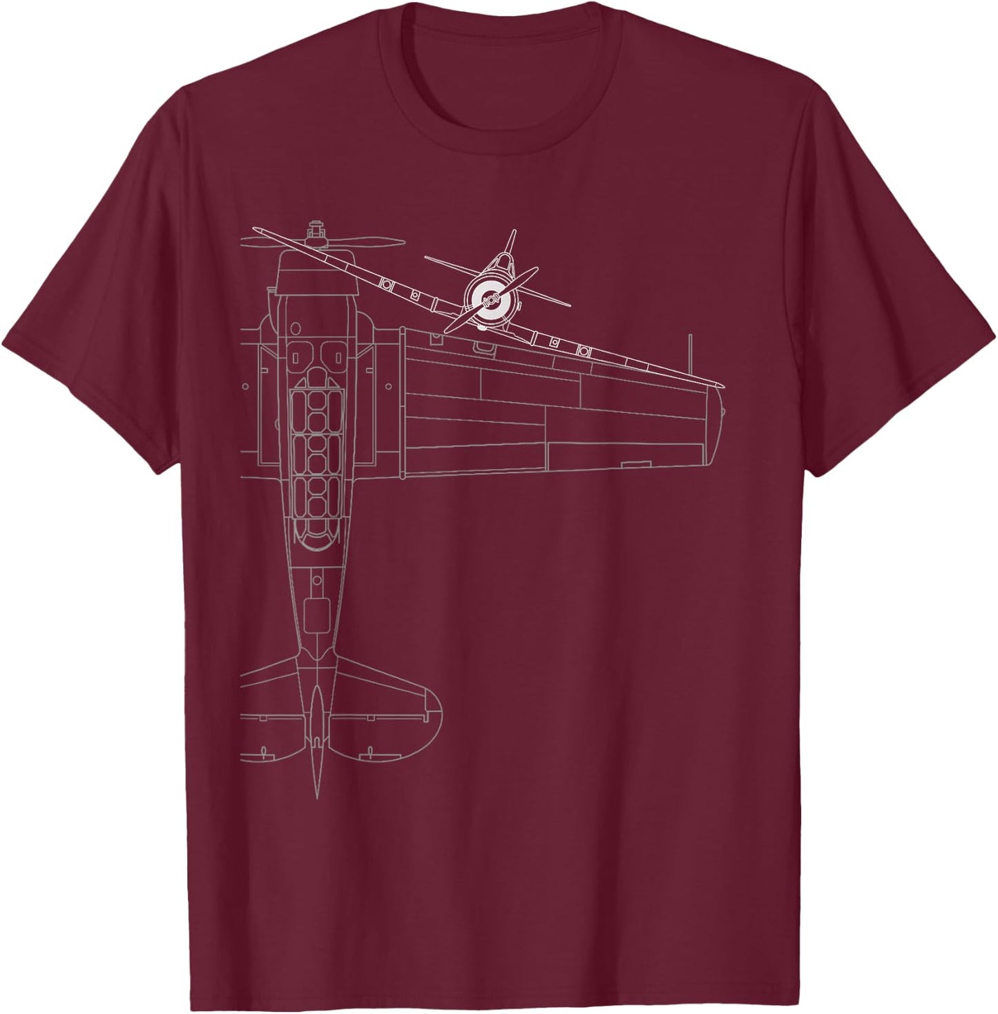 T-6 Texan Line Drawing T-Shirt - T-Shirt | Maroon