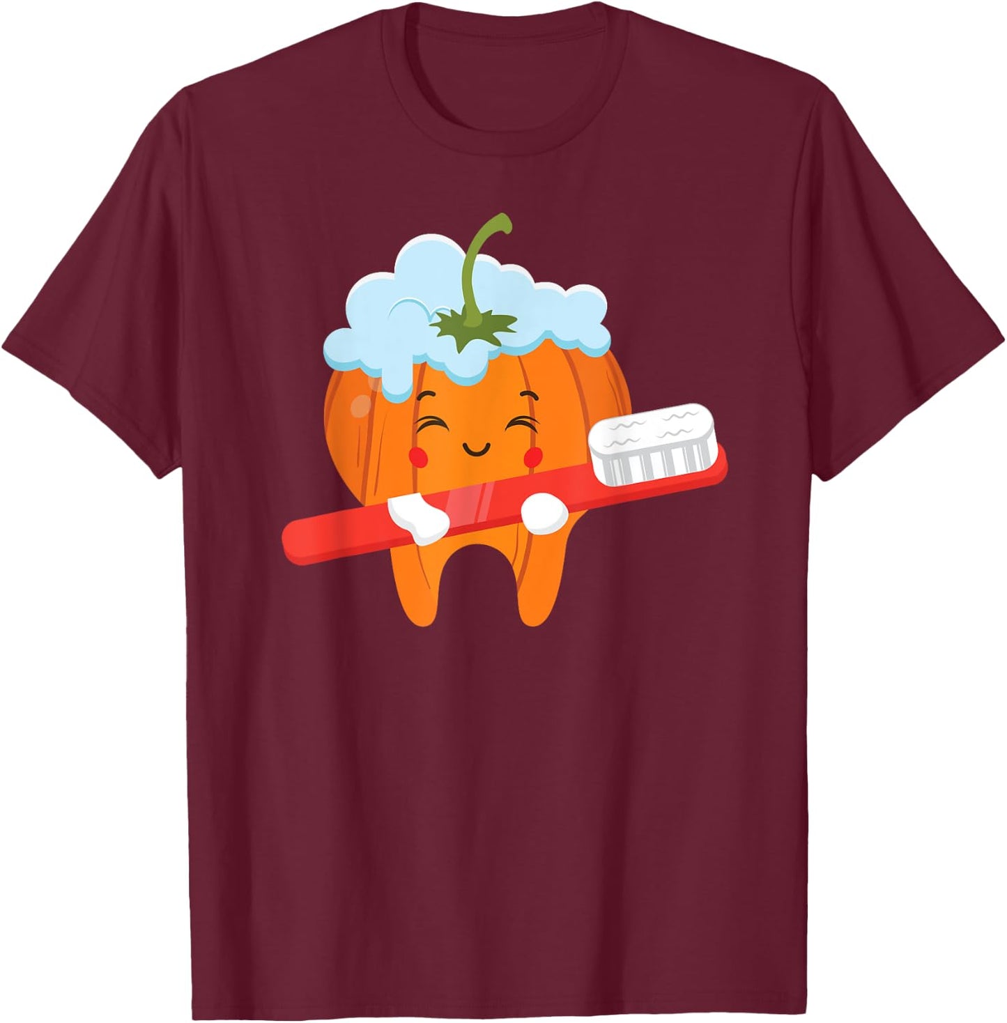 Tooth-brush Pumpkin Lazy DIY Halloween Costume Funny Dental T-Shirt - T-Shirt | Maroon