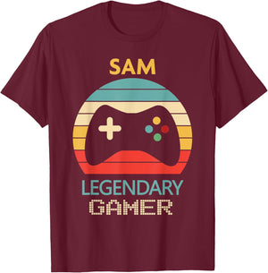 Sam Name Gift - Personalized Legendary Gamer T-Shirt - T-Shirt | Maroon