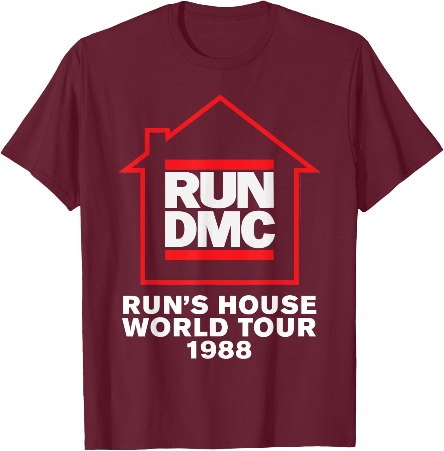 Run DMC Official Run's House World Tour 1988 T-Shirt - T-Shirt | Maroon
