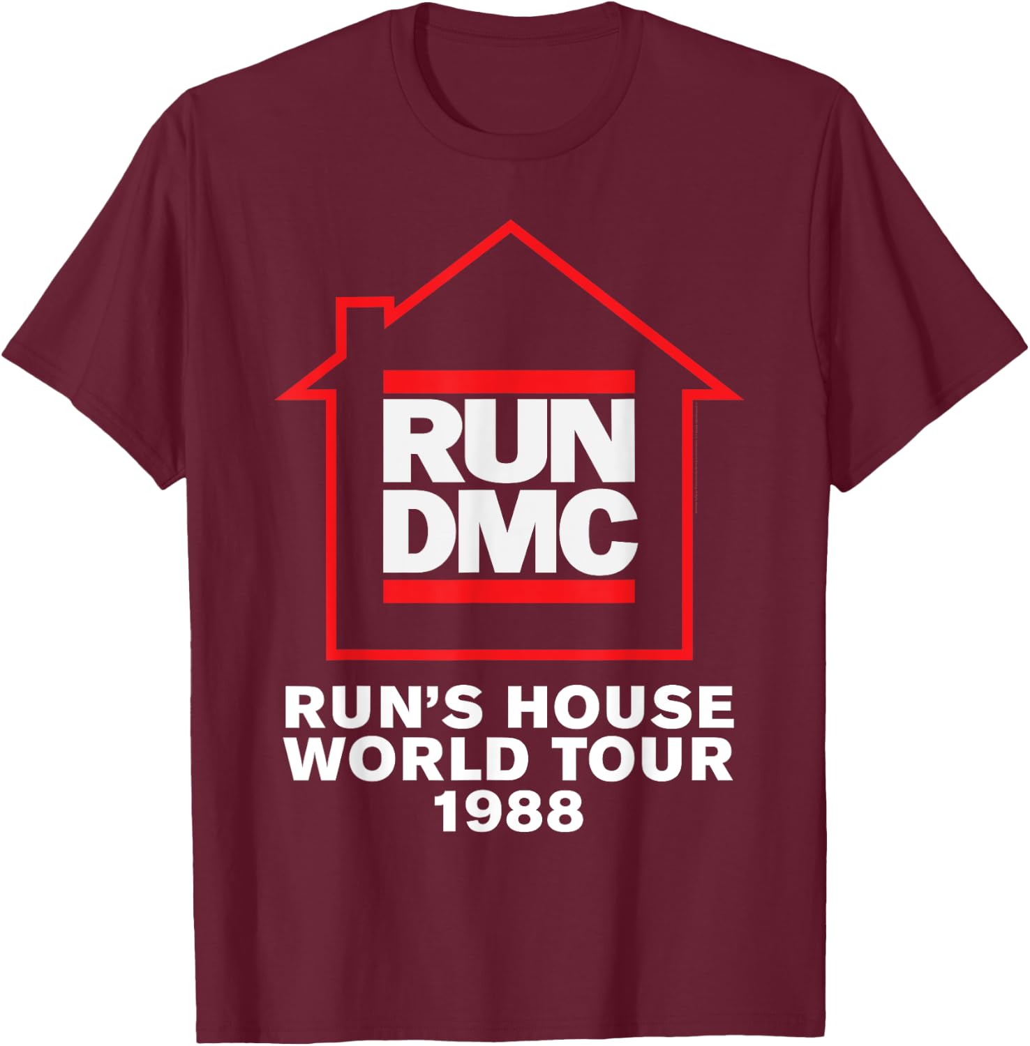 Run DMC Official Run's House World Tour 1988 T-Shirt - T-Shirt | Maroon