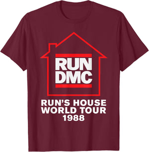 Run DMC Official Run's House World Tour 1988 T-Shirt - T-Shirt | Maroon