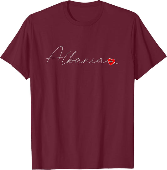 Shqipëria Love Albanian Flag and Heart on Albania T-Shirt - T-Shirt | Maroon