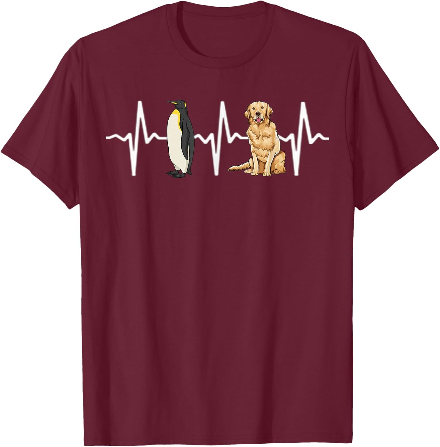 Emperor Penguin Golden Retriever Heartbeat Dog Lover Women Kids T-Shirt - T-Shirt | Maroon