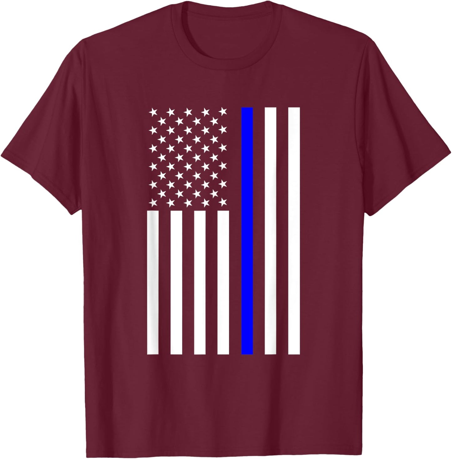 Black and White American Flag Blue Stripe Police T-Shirt - T-Shirt | Maroon