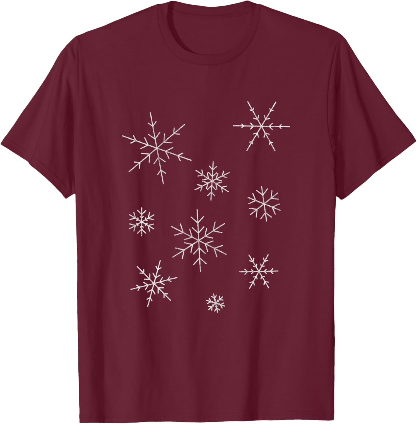 Winter Big White Snowflake Ugly Christmas Distressed T-Shirt - T-Shirt | Maroon
