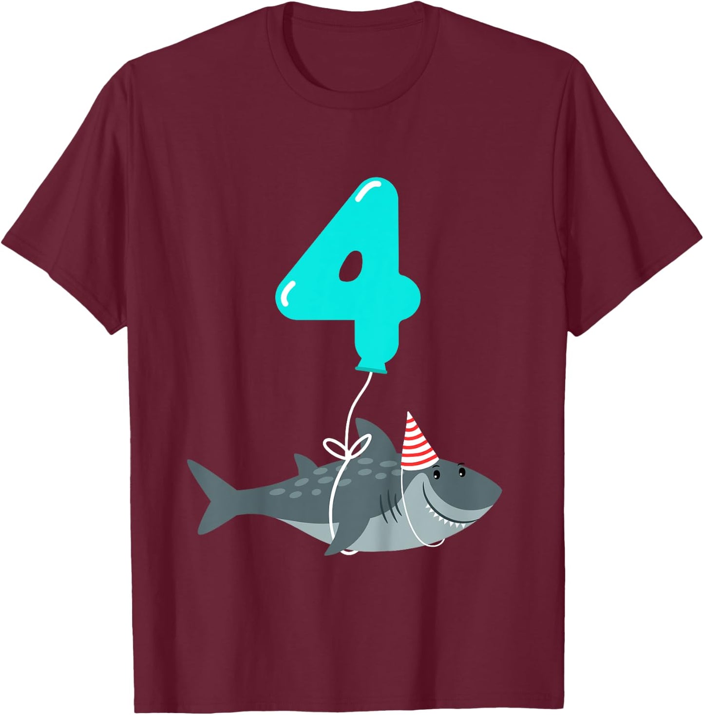 4th Birthday Shark Shirt | Cute 4 Year Old Shark Gift Shirt T-Shirt - T-Shirt | Maroon