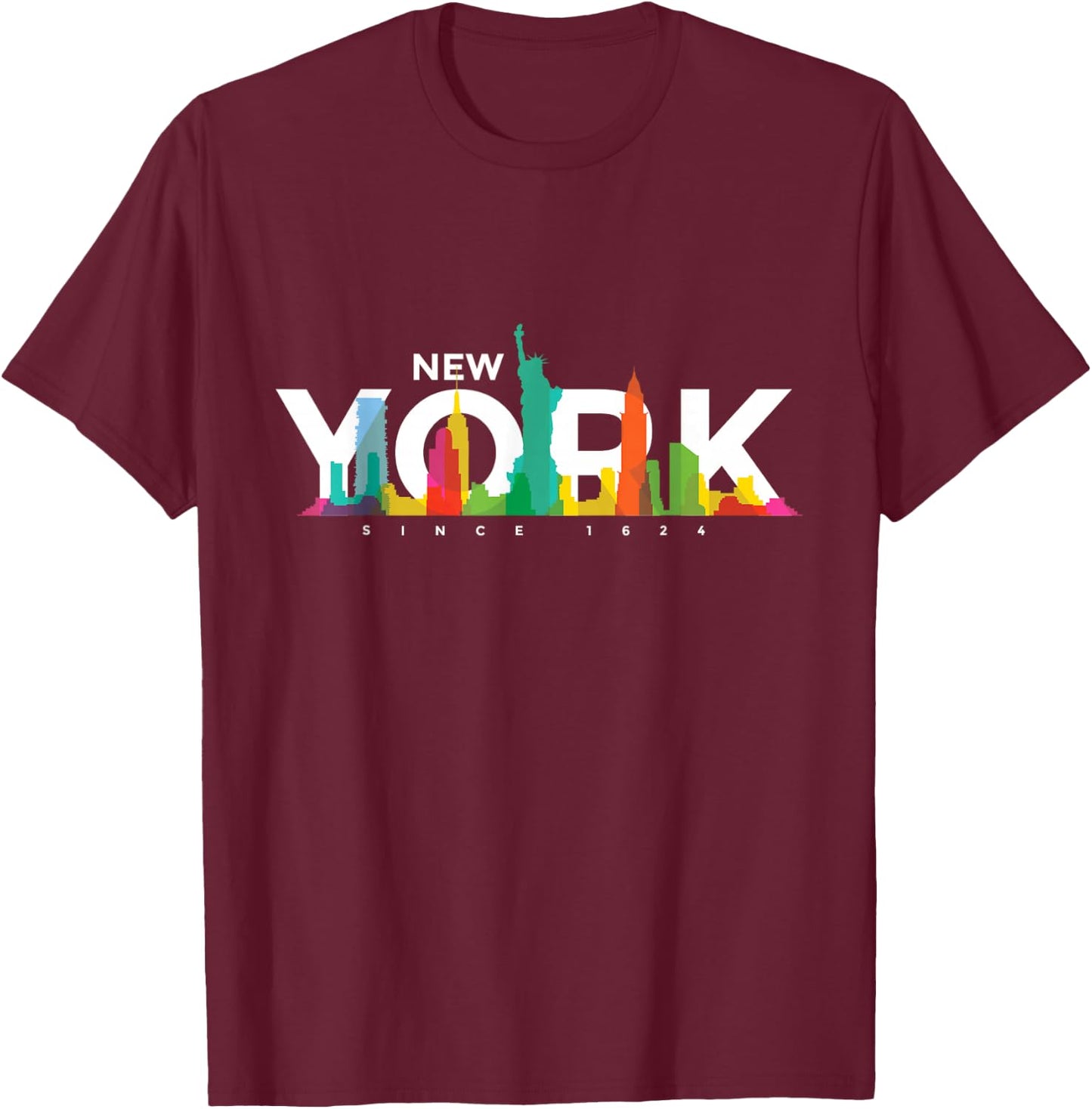 New York Skyline - NY NYC Statue of Liberty USA America T-Shirt - T-Shirt | Maroon