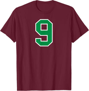 Number #9 Sport White Green Number T-Shirt - T-Shirt | Maroon