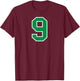Number #9 Sport White Green Number T-Shirt - T-Shirt | Maroon