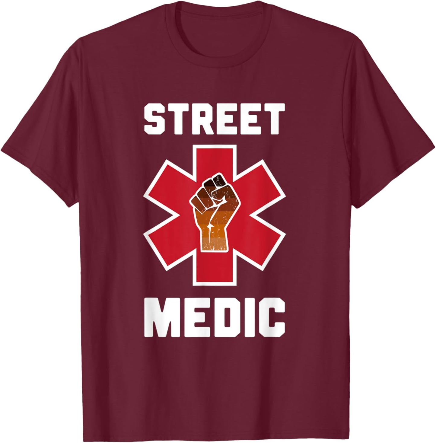 Street Medic Melanin Resist Fist Star of Life Protest T-Shirt - T-Shirt | Maroon