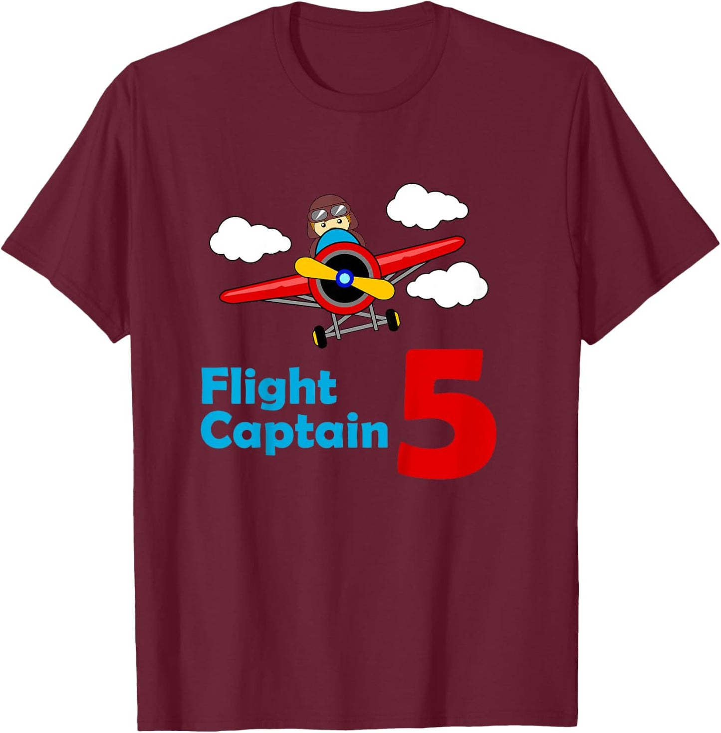 Kids Airplane Birthday 5 year old | Flight Captain Fifth T-Shirt - T-Shirt | Maroon