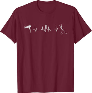 Hairstylist Heartbeat Funny Hairdresser Barber Graphic T-Shirt - T-Shirt | Maroon