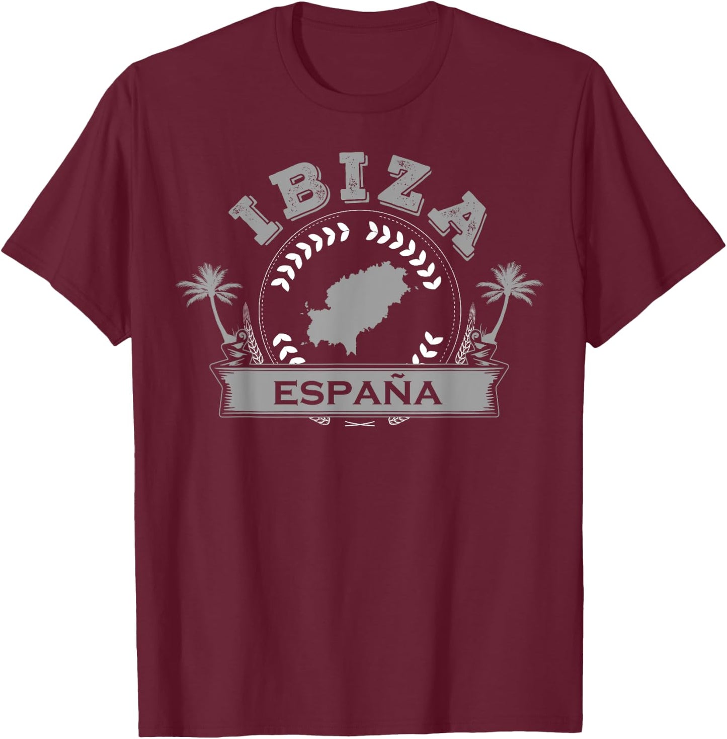 Ibiza Espana Beach Palm Tree Party Destination Gift T-Shirt - T-Shirt | Maroon