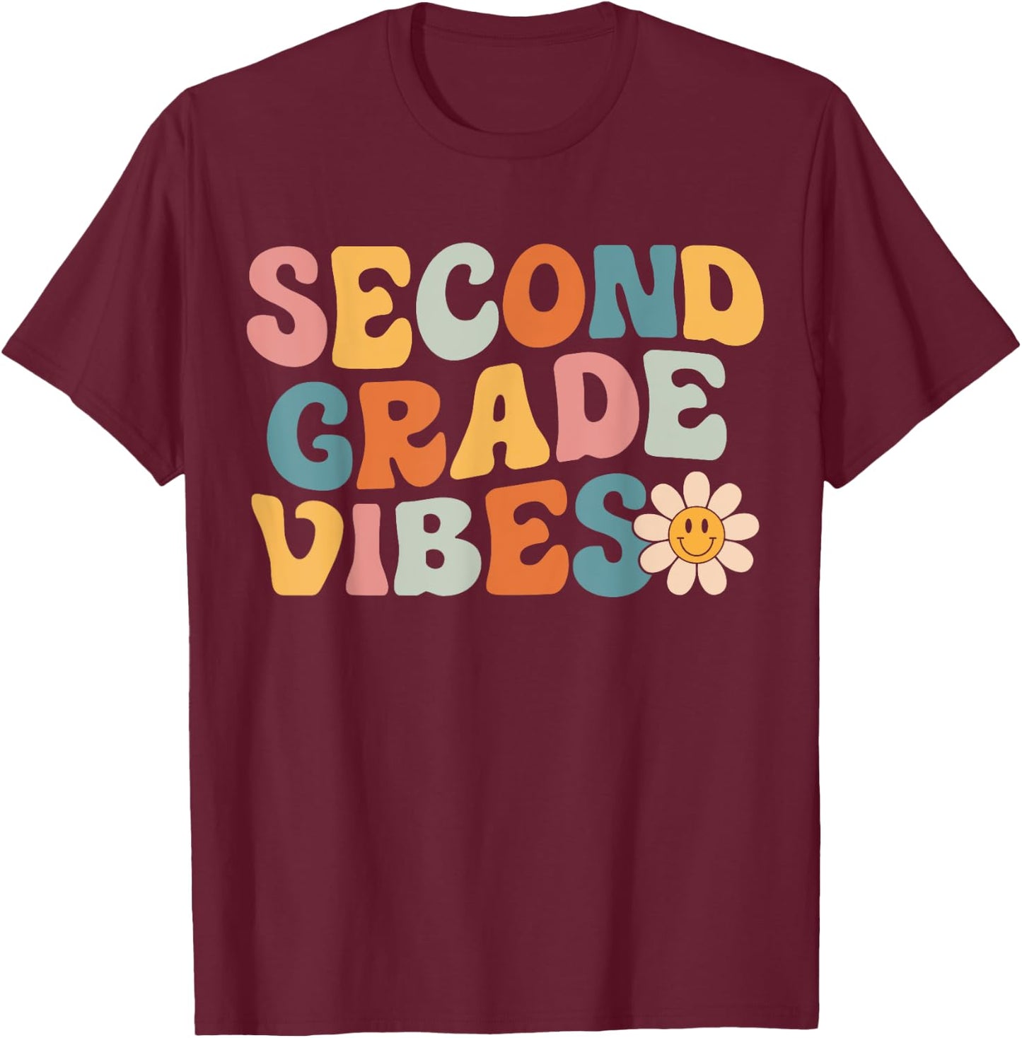 Second Grade Vibes - 2nd Grade Team Retro 1st Day of School T-Shirt - T-Shirt | Maroon