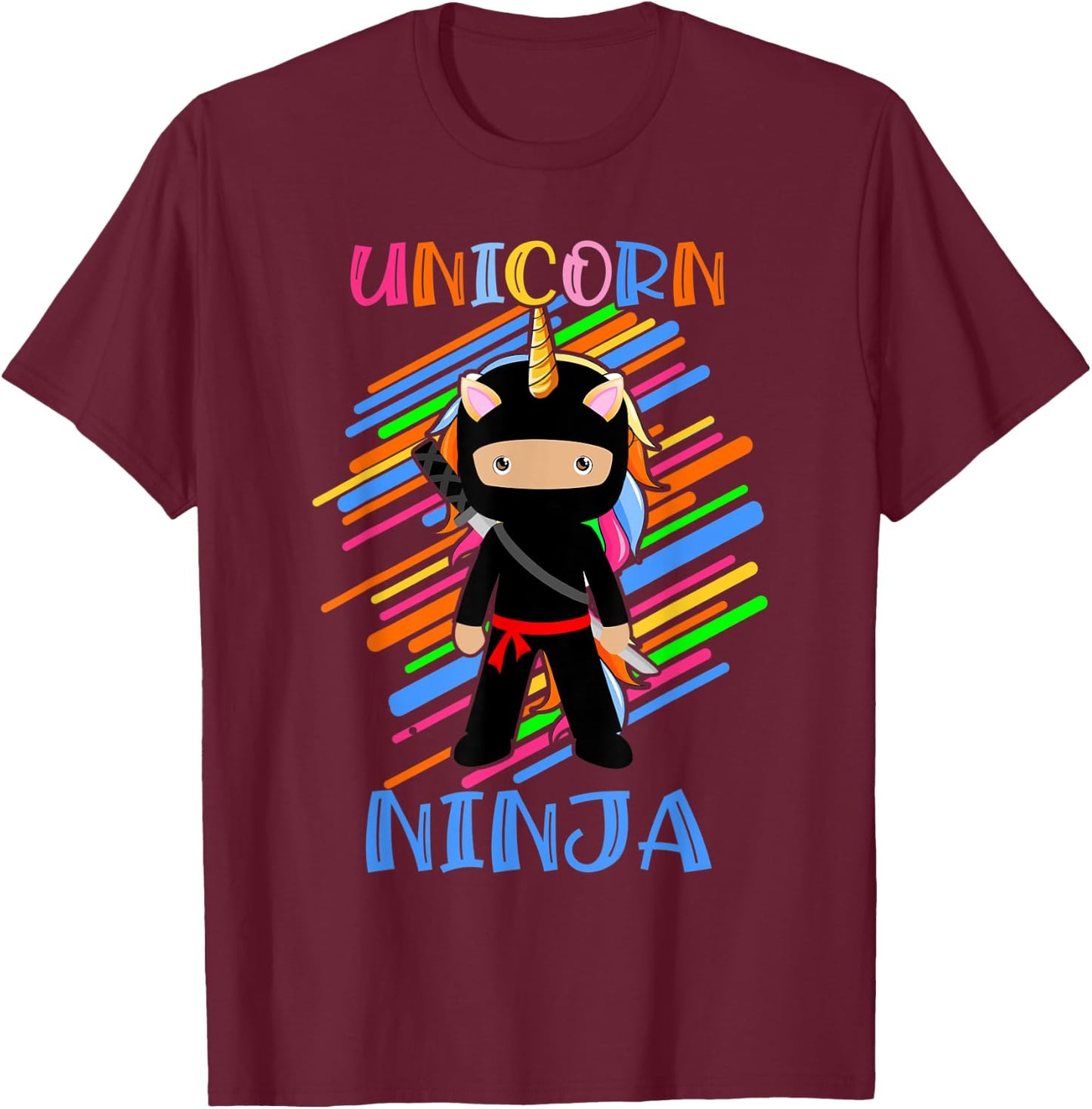 Cute Unicorn Ninja Rainbow Fighter Lover Boys Girls Kids T-Shirt - T-Shirt | Maroon