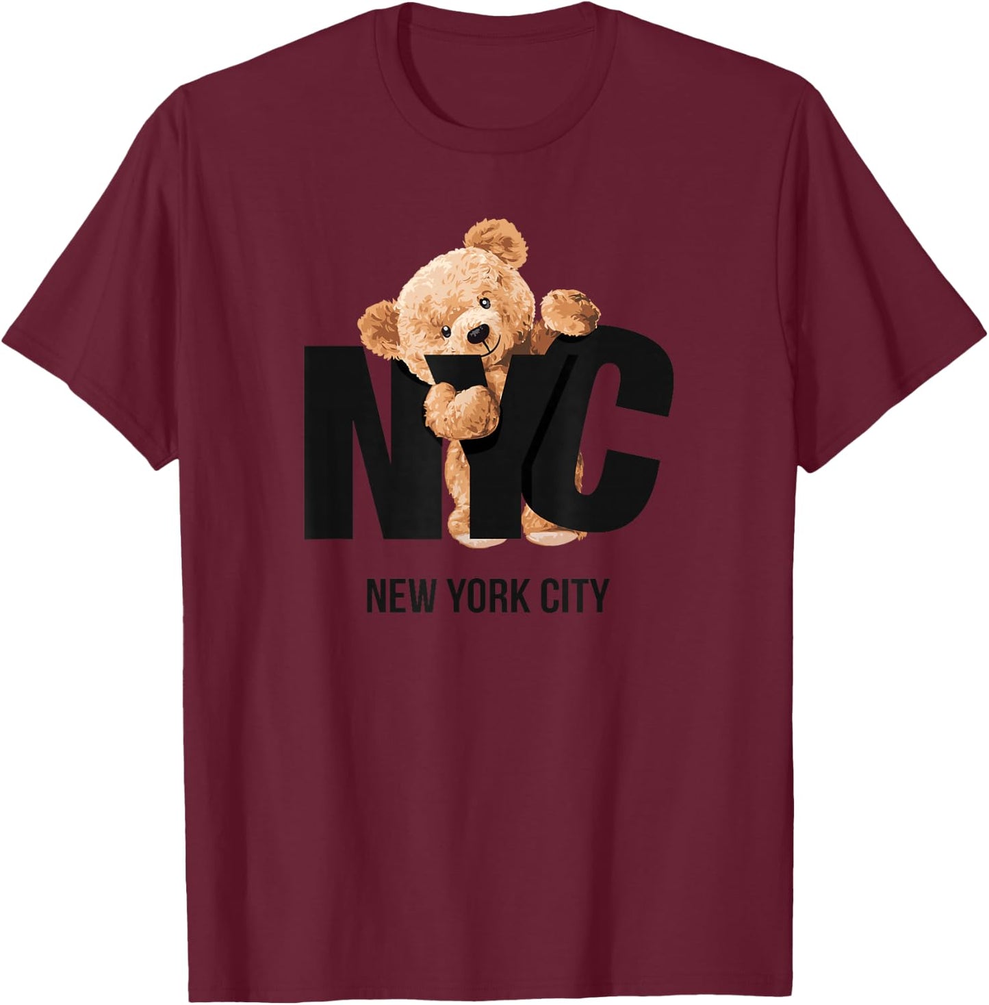 Cool Awesome New York City NYC Teddy Bear Novelty Graphic T-Shirt - T-Shirt | Maroon