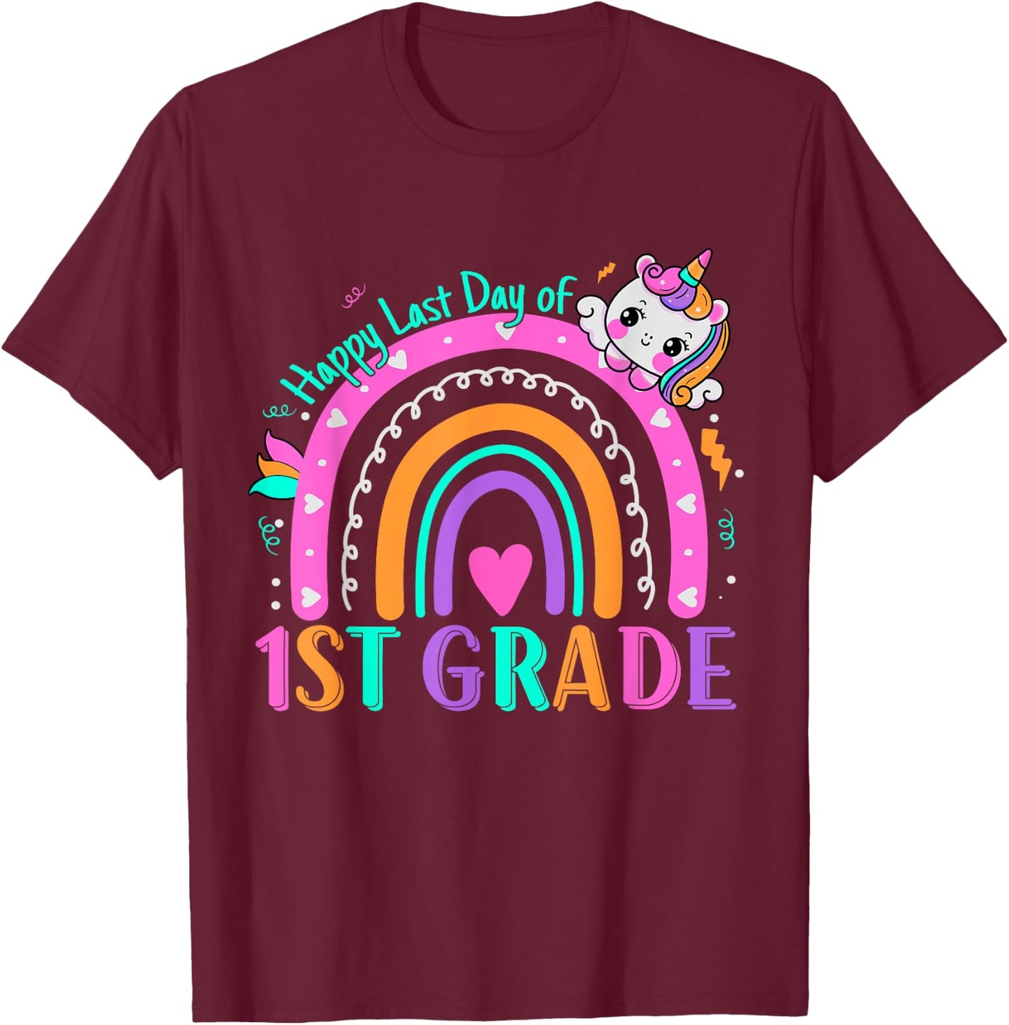 1st Grade Happy Last Day Of School Teacher Students Unicorn T-Shirt - T-Shirt | Maroon