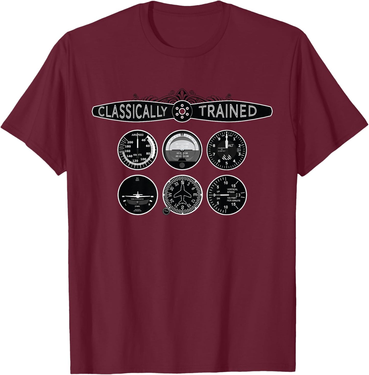 Classically Trained Pilot Six Pack Steam Gauges T-Shirt - T-Shirt | Maroon