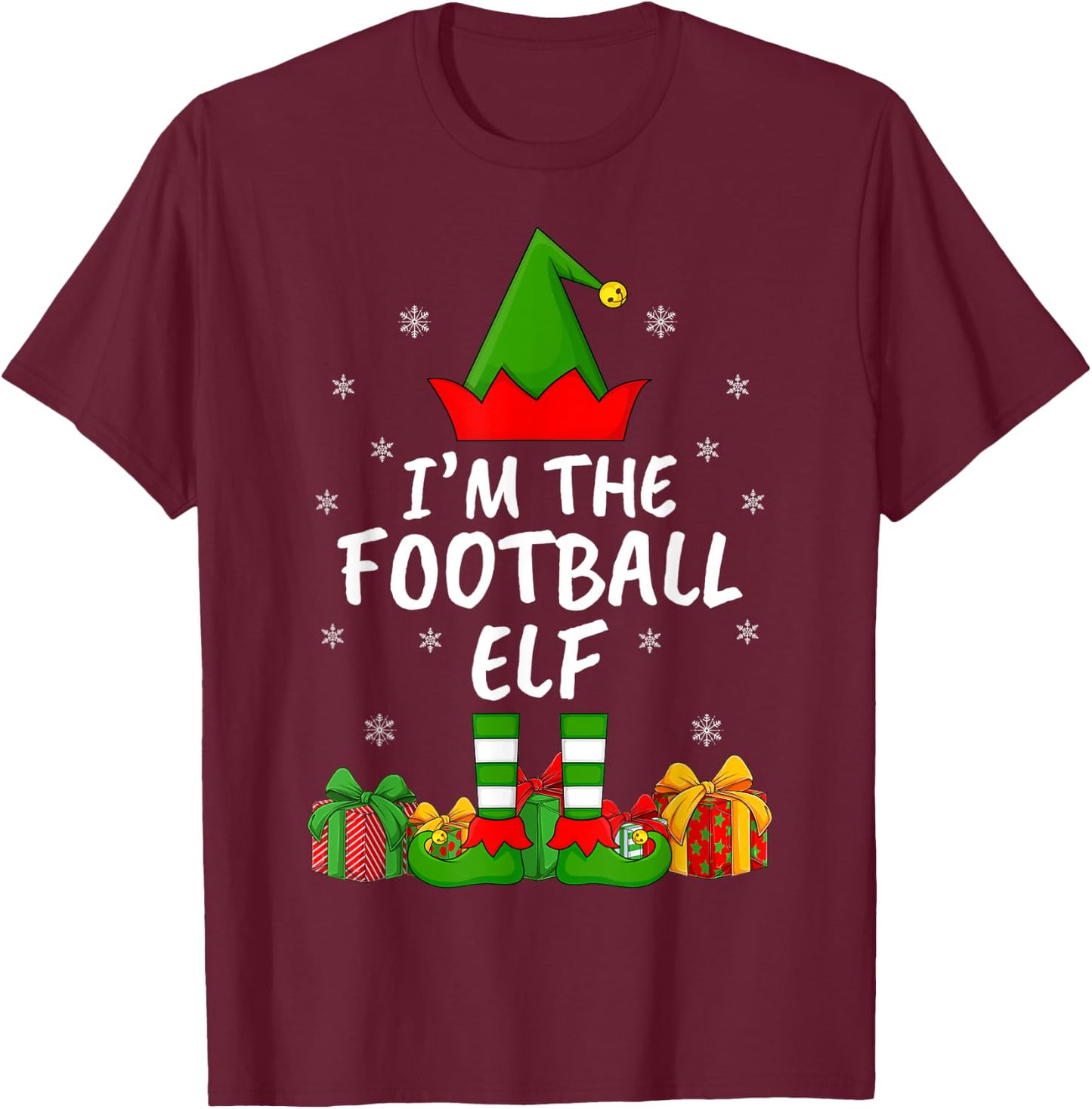 Xmas Family Matching Funny I'm The Football Elf Christmas T-Shirt - T-Shirt | Maroon