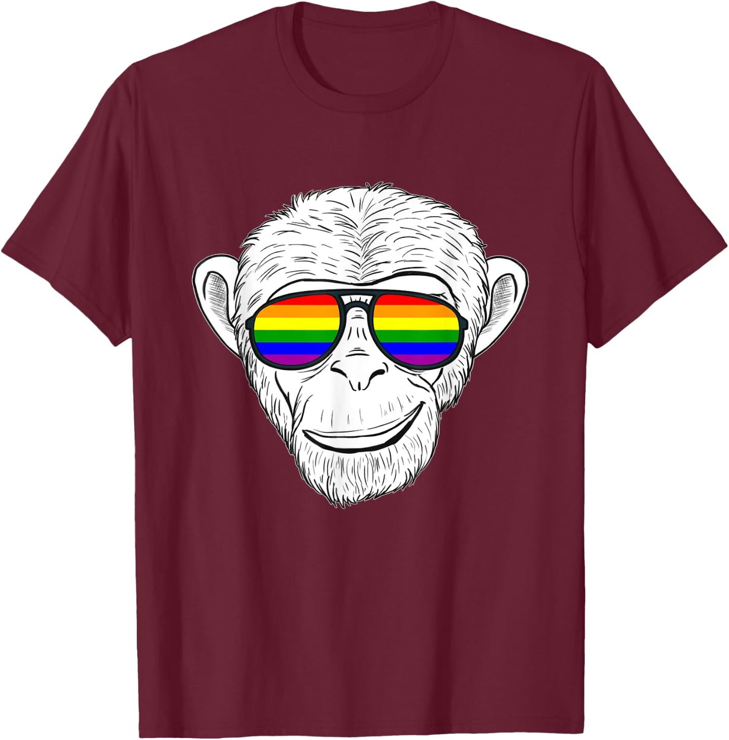 Monkey Chimp With Rainbow Sunglasses Rainbow Monkey T-Shirt - T-Shirt | Maroon