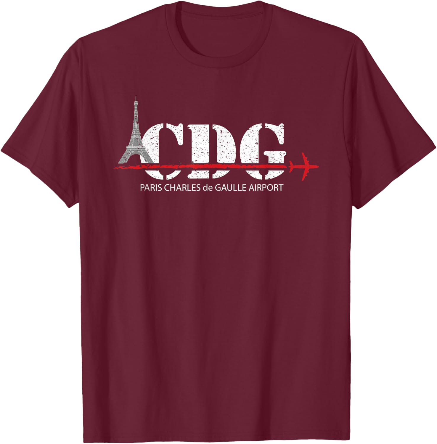 Vintage Paris France CDG Eiffel Tower Airport Code T-Shirt - T-Shirt | Maroon