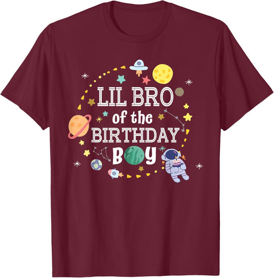 Lil Brother of The Birthday Boy Space Astronaut Birthday T-Shirt - T-Shirt | Maroon