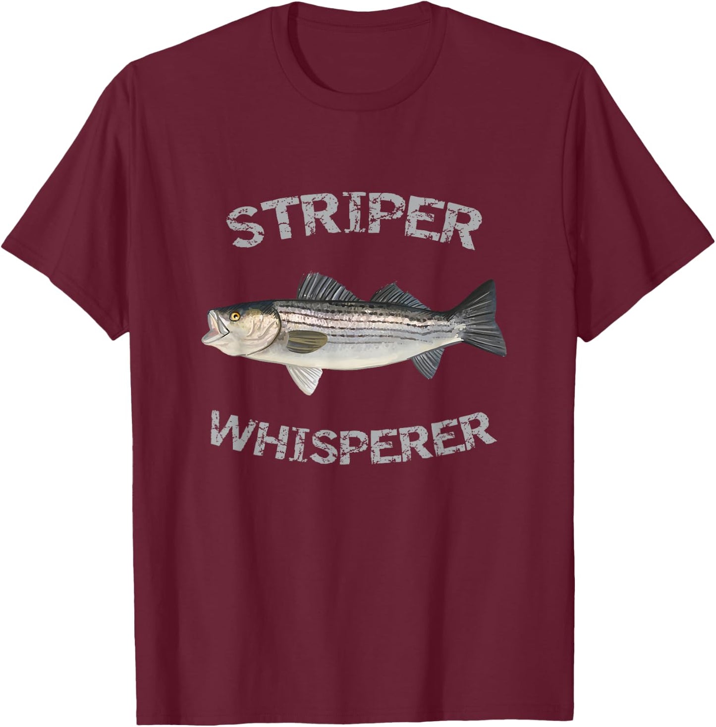 Reel Striper Fishing Shirts Striper Whisperer Striped Bass Black -Adults Classic Fit Short Sleeve Cotton, Polyester Fishing Small T-Shirt - T-Shirt | Maroon