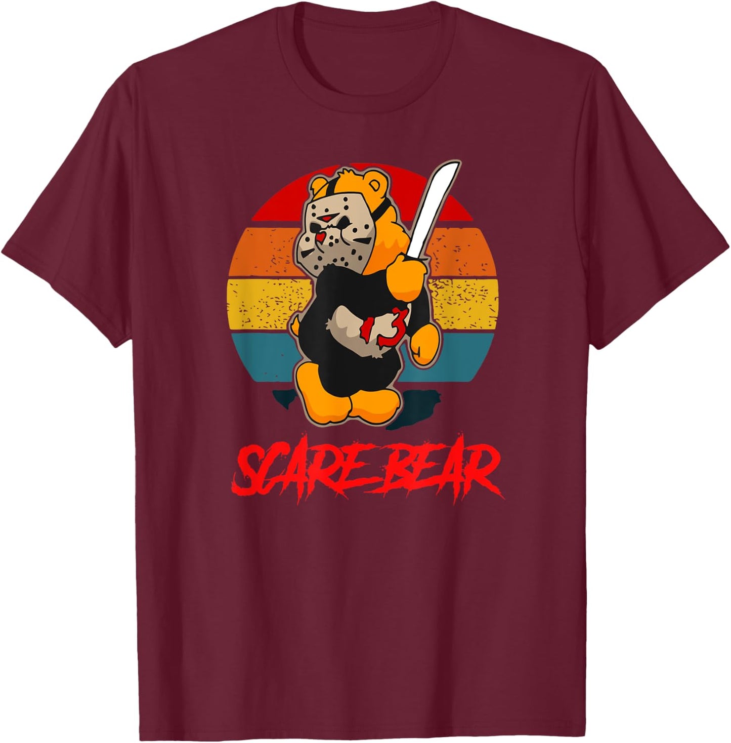 Scare Bear Horror Bear With Knife Spooky Halloween T-Shirt - T-Shirt | Maroon