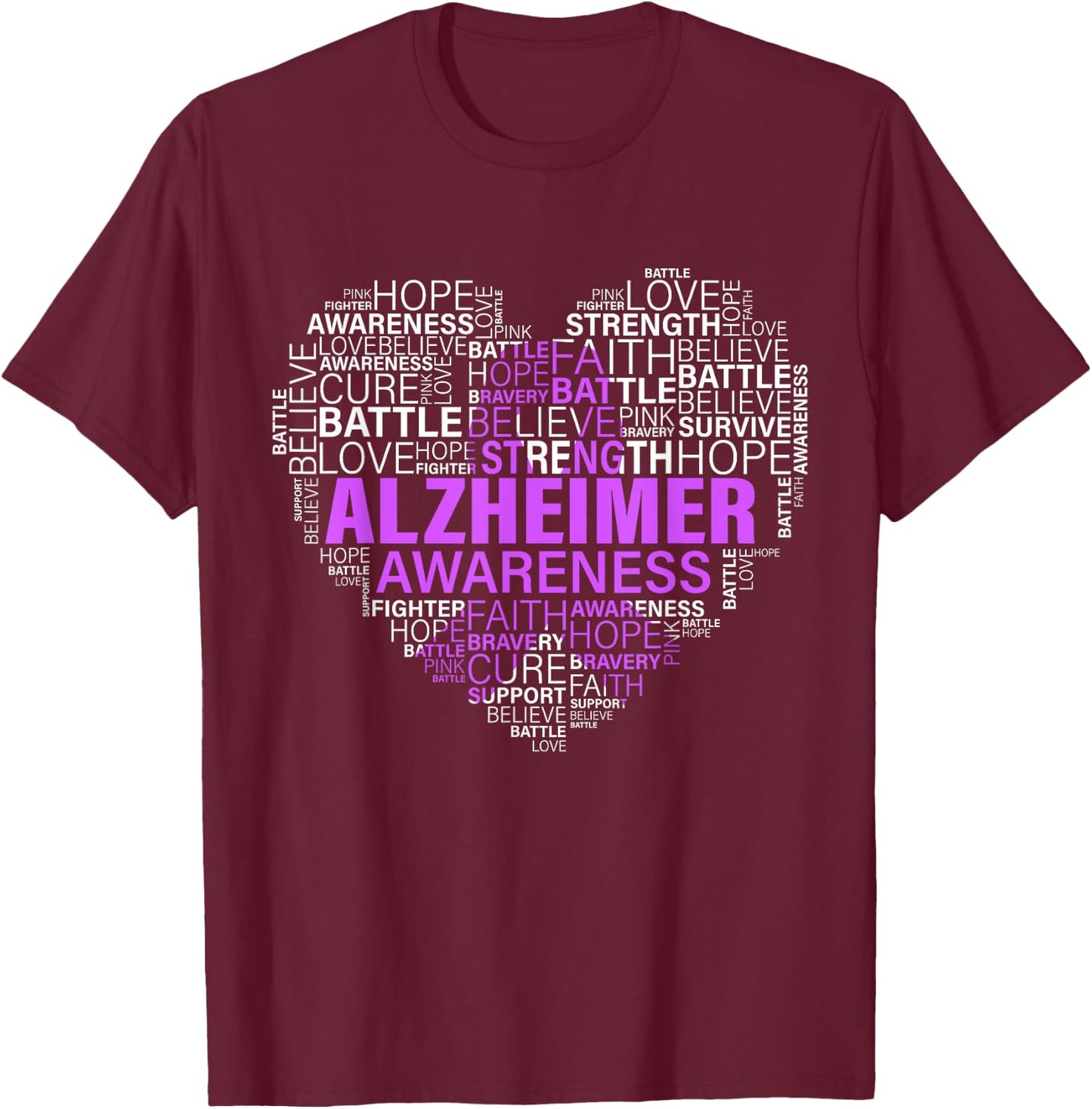 Alzheimer Awareness Words Support Proud Alzheimer Warrior T-Shirt - T-Shirt | Maroon