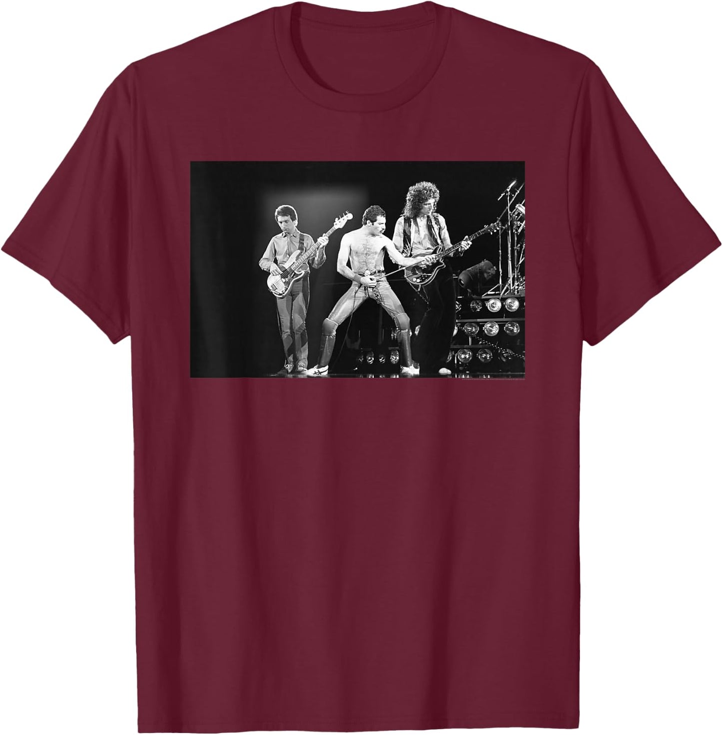 Queen Official Freddie Mercury Live B&W Photo T-Shirt - T-Shirt | Maroon