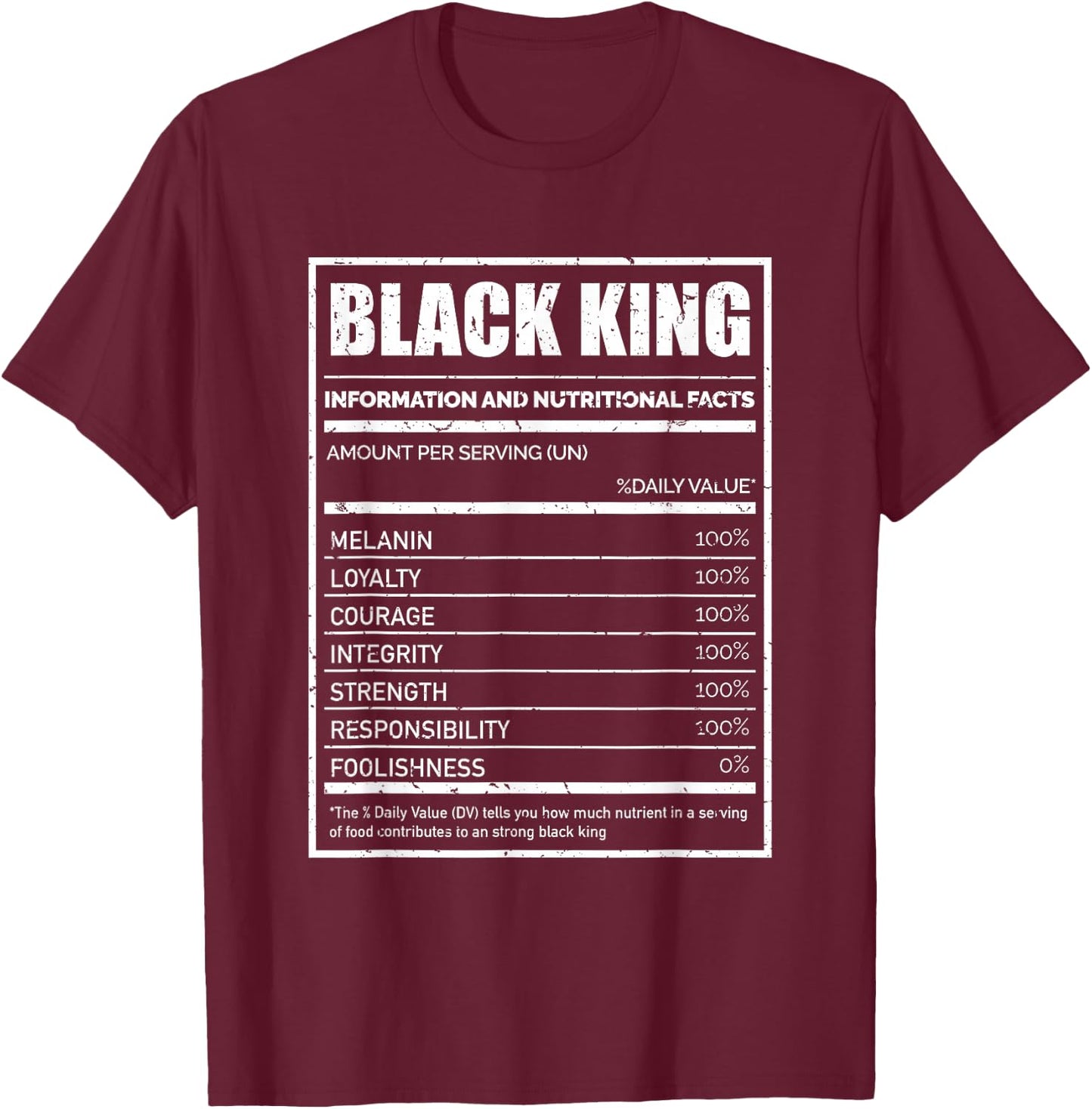 Black King Shirt - Black King Nutritional Facts T-Shirt - T-Shirt | Maroon