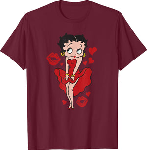 Betty Boop Red Dress Red Lips Small T-Shirt - T-Shirt | Maroon