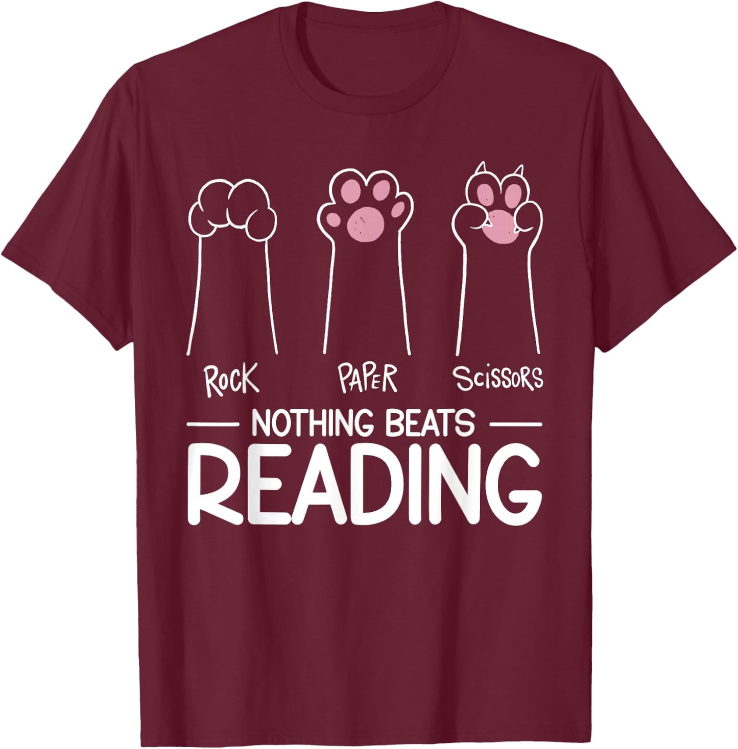 Book Reading Literature Bookworm Bibliophiles Nothing Beats Reading - Black - Small - -Adults - Short Sleeve - Modern - Literature - Kids - Cotton 65%, Polyester 35% T-Shirt - T-Shirt | Maroon