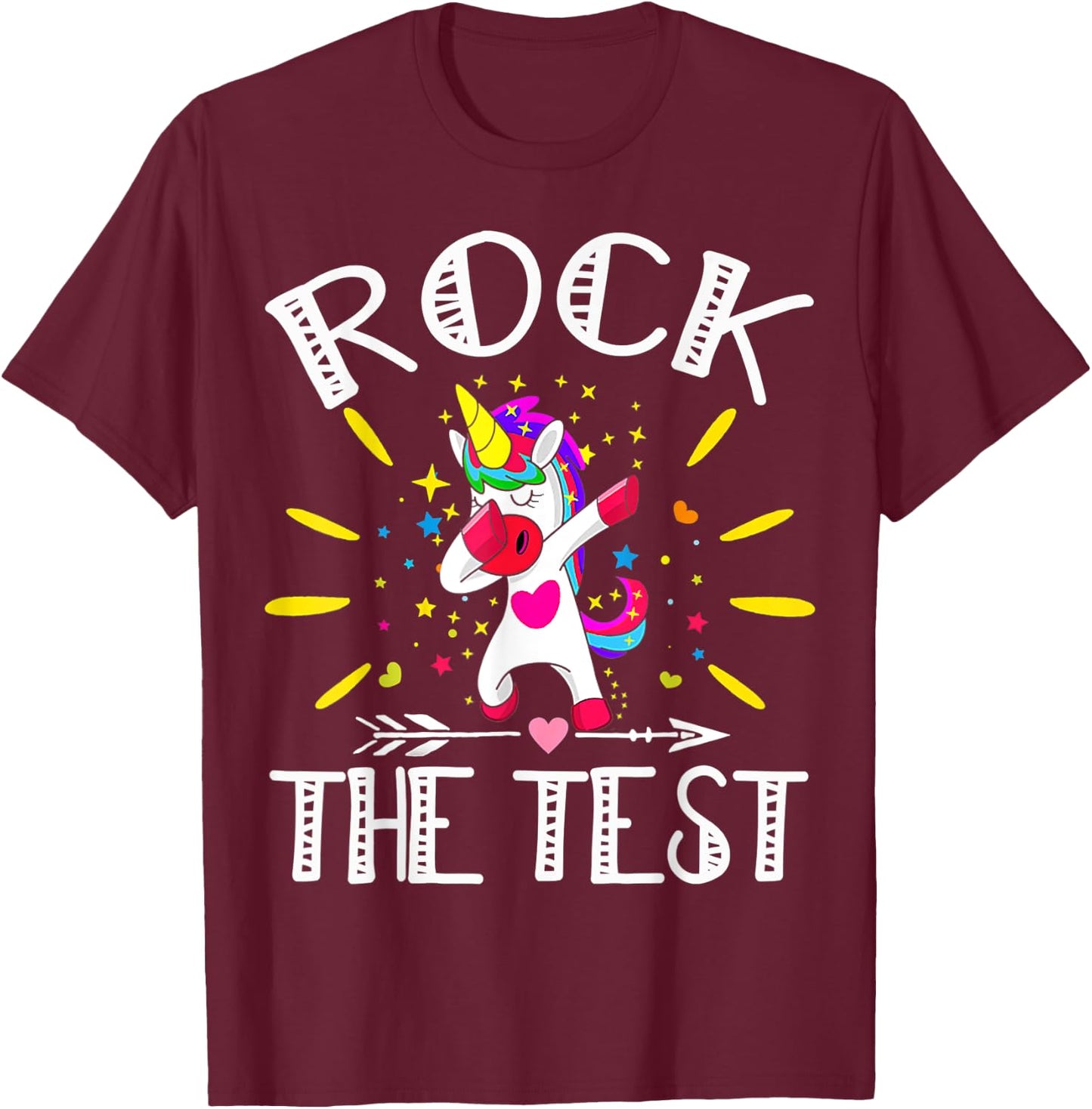 Test Day Rock The Test Teacher Testing Day Unicorn Teacher T-Shirt - T-Shirt | Maroon