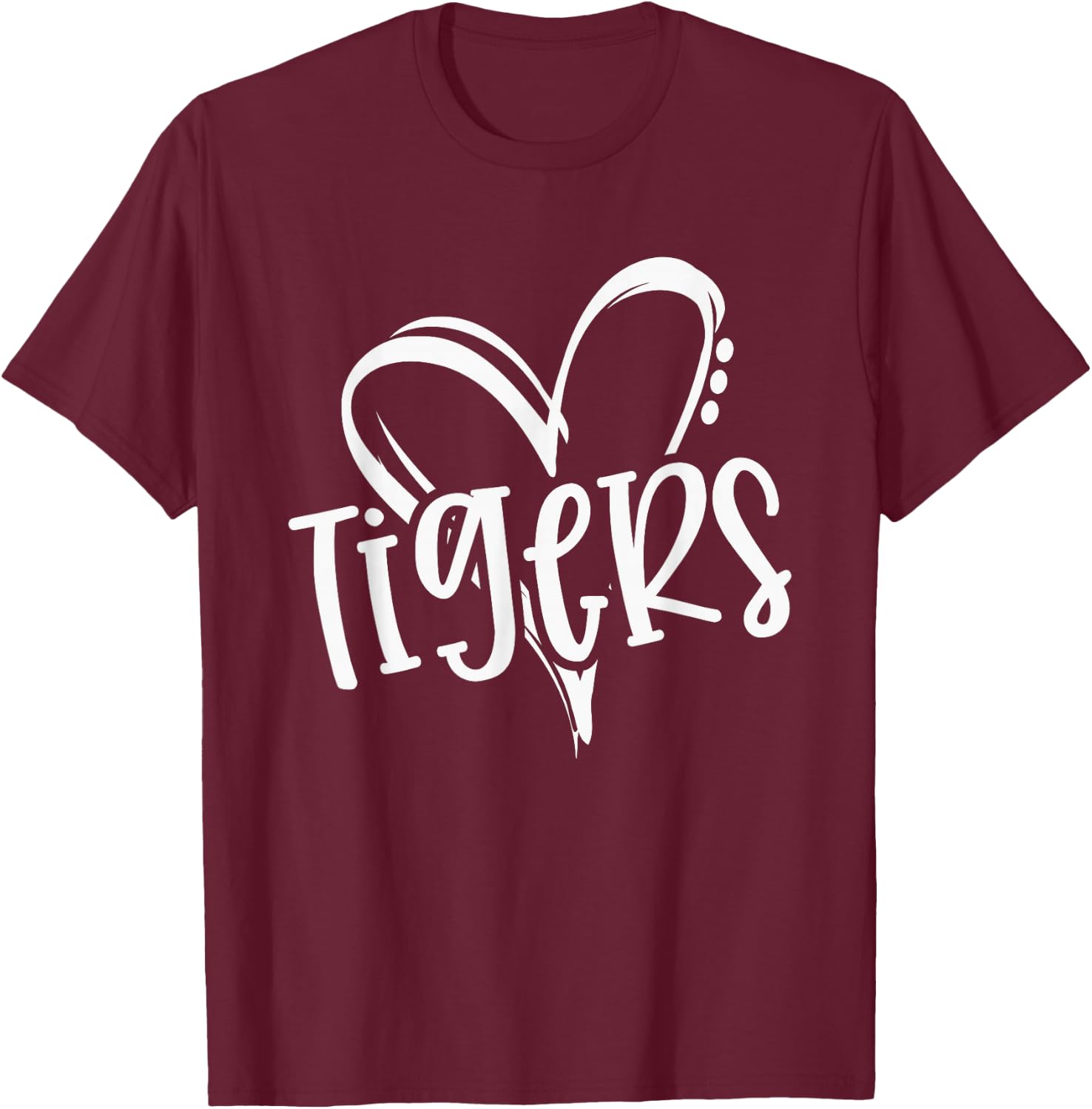 Tigers School Sports Fan Team Spirit Heart T-Shirt - T-Shirt | Maroon