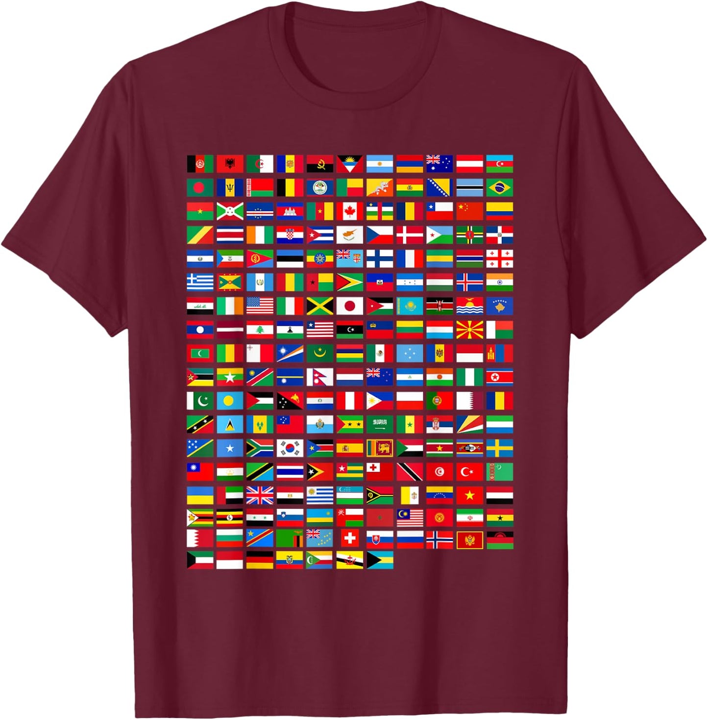 Flags of the Countries of the World Graphic Cool Designs T-Shirt - T-Shirt | Maroon