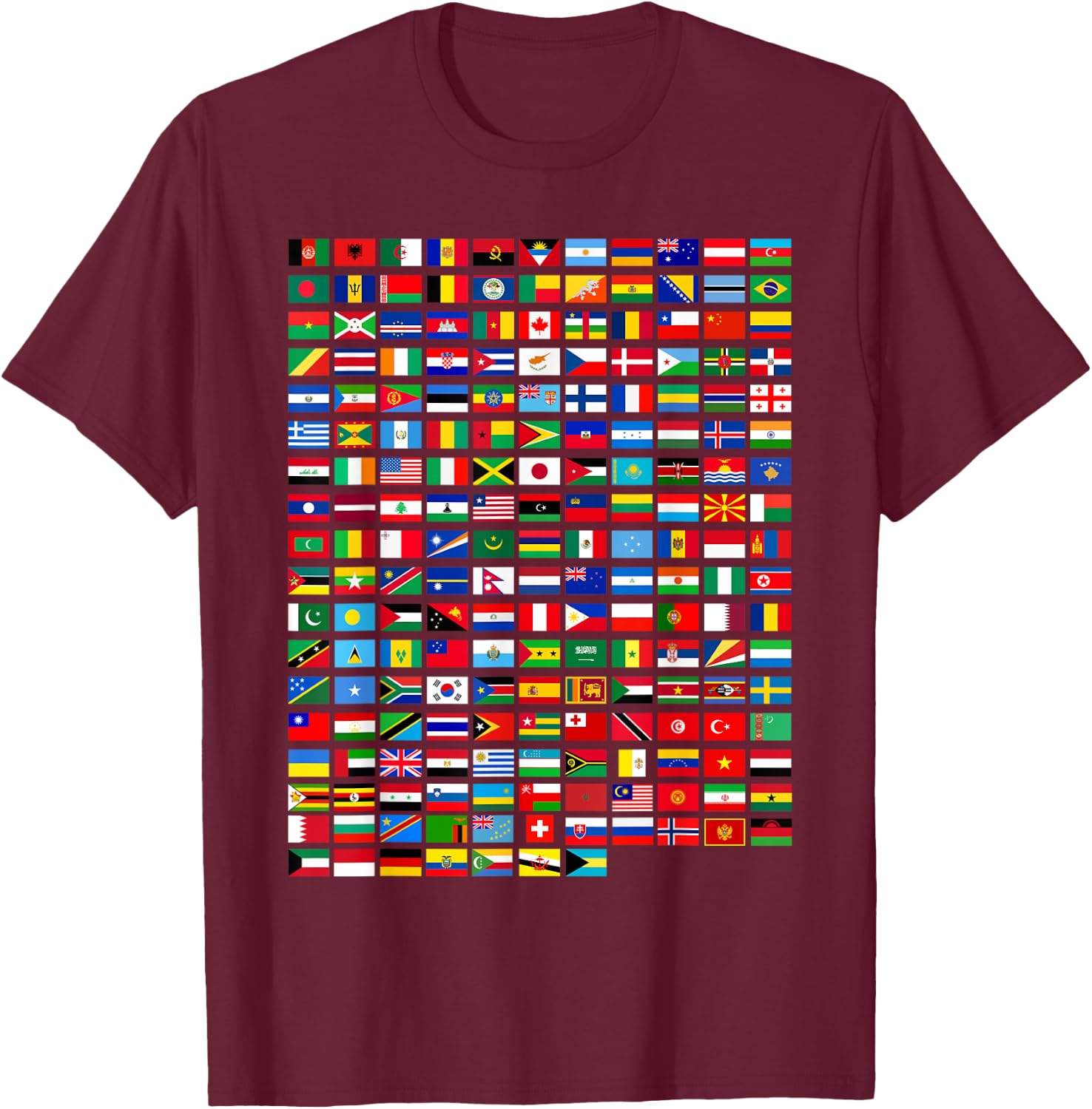 Flags of the Countries of the World Graphic Cool Designs T-Shirt - T-Shirt | Maroon