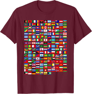 Flags of the Countries of the World Graphic Cool Designs T-Shirt - T-Shirt | Maroon